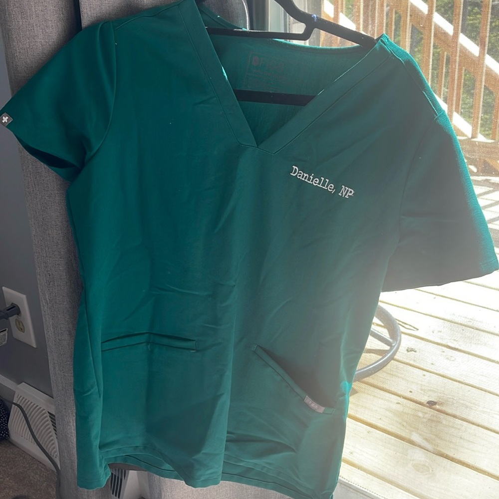 Figs forest green scrub top